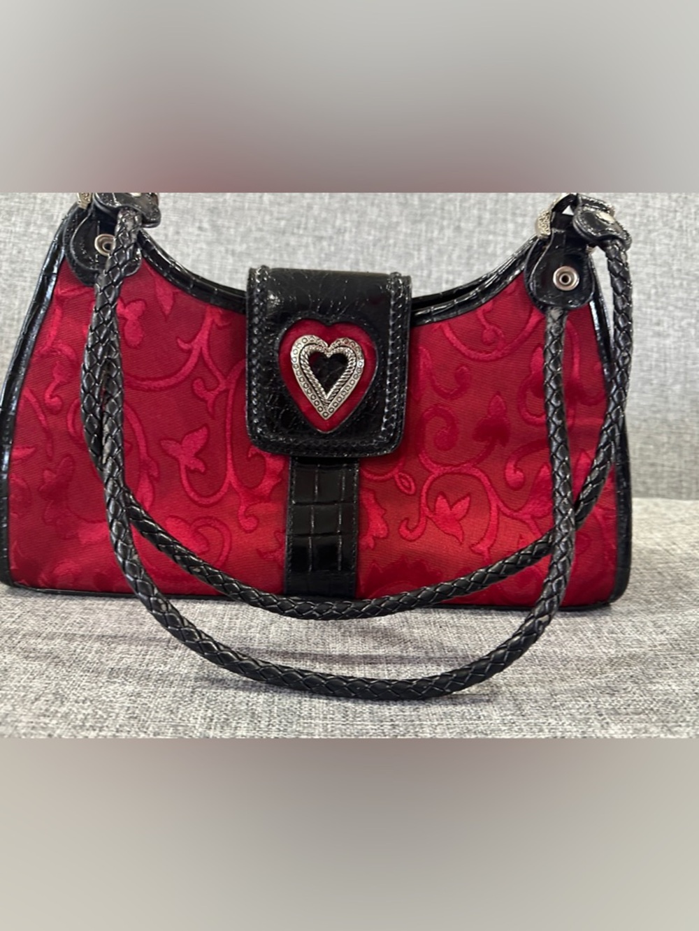 Y2K Red Black Heart Shoulder Bag Small Purse Faux Croc Leather Vintage Style